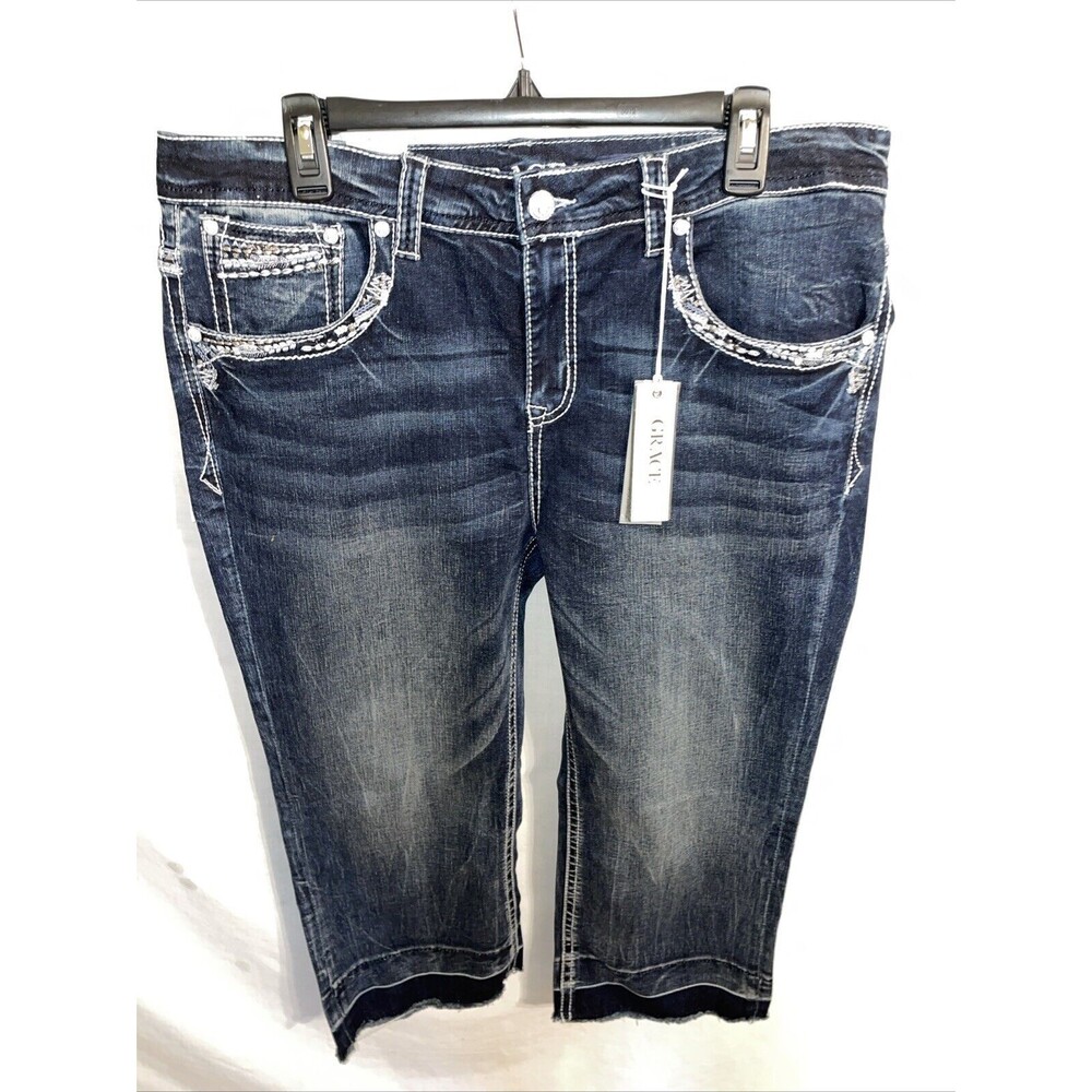 Grace In L.A. Women’s Capri Jeans Size 18 Blue Embroideried Party Going Out NWT